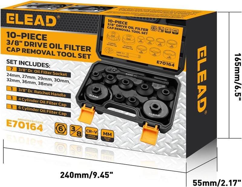ELEAD 10-Piece Oil Filter Socket Wrench Set, 3/8" Drive Metric Cap Oil Filter Removal Tool, Low Profile Filters Socket Set with Ratchet Wrench Handle, Oil-change Kit Compatible with Toyota BMW Honda - Image 2